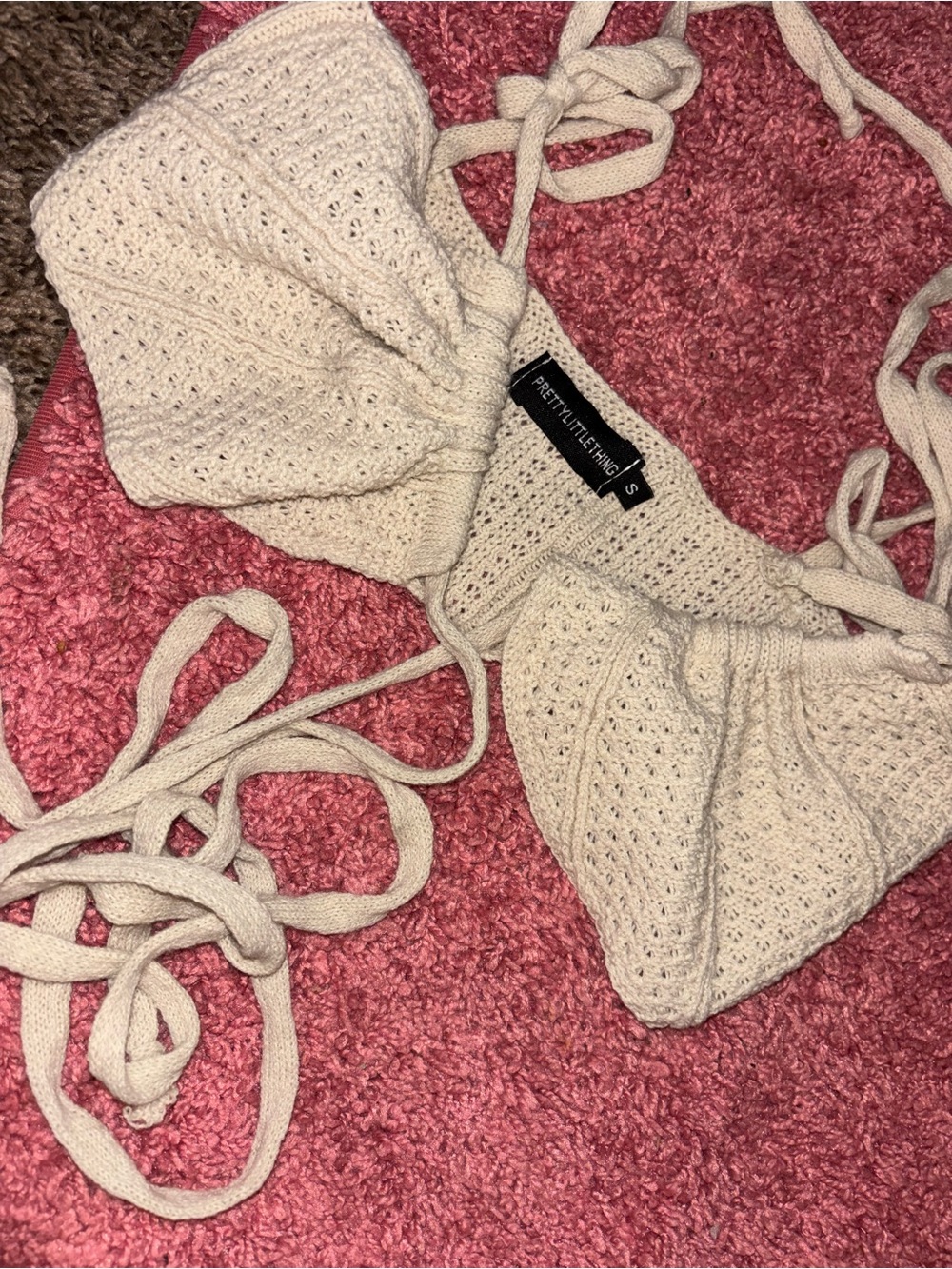 PrettyLittleThing Cream Crochet Knit Bralette